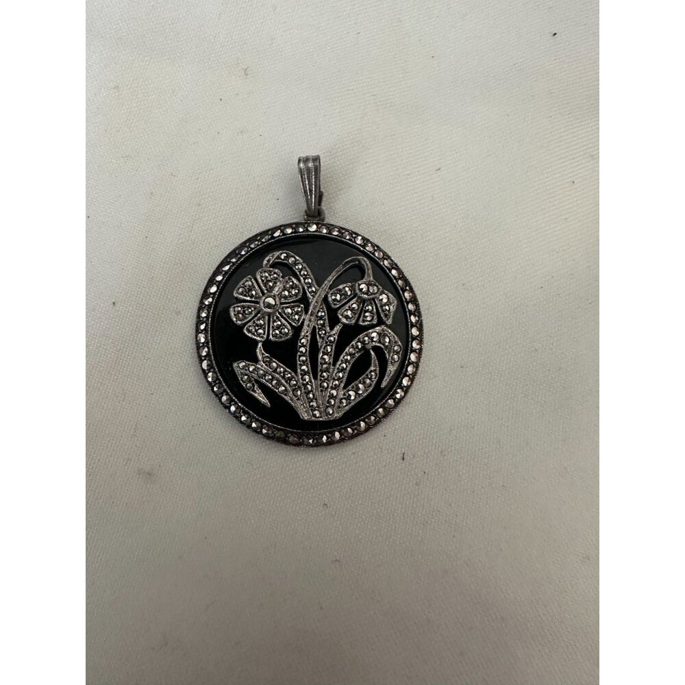 Vintage Sterling Silver Marcasite Pendant Signed KD for Kimer & Daniel NYC 1950s